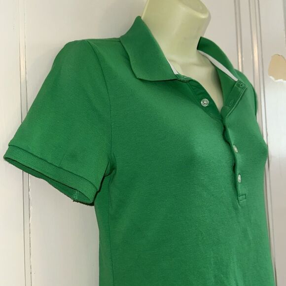 Lauren Ralph Lauren Green Fitted Button Down Short Sleeve Cotton Polo Shirt - Picture 5 of 8
